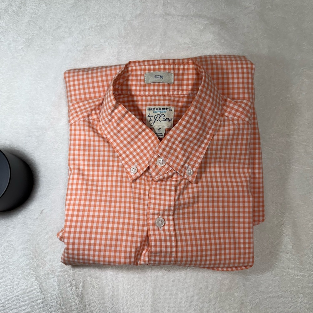 J. Crew Orange Casual Button Down Shirt Gingham Check